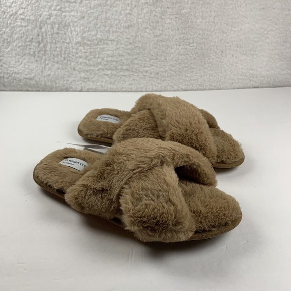 Comfort Code by Cuddl Duds Crisscross Slipper Womens Sz 9-10 Brown Faux Fur 7943 - Picture 1 of 7